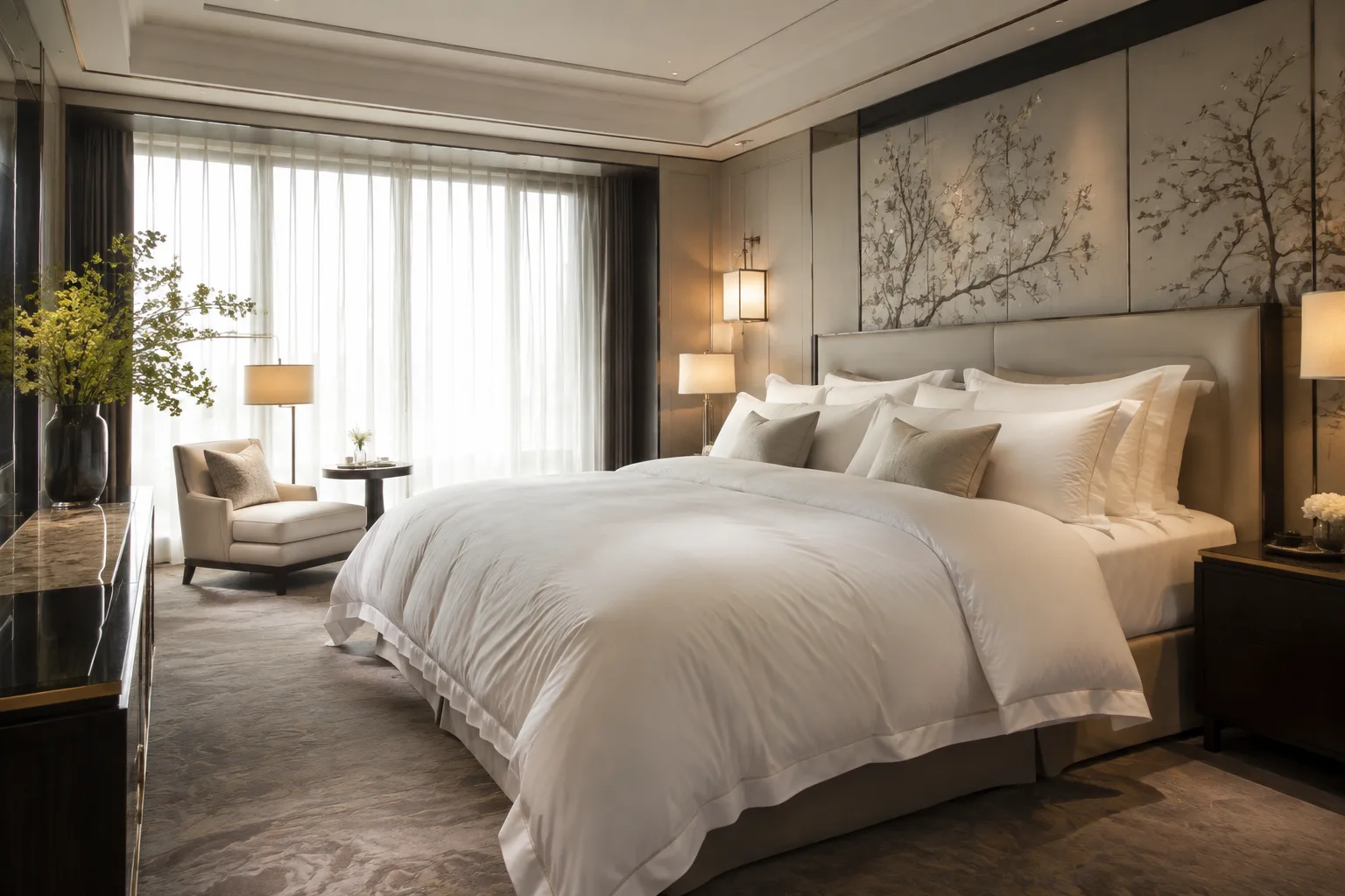 White down bedding in a hotel suite